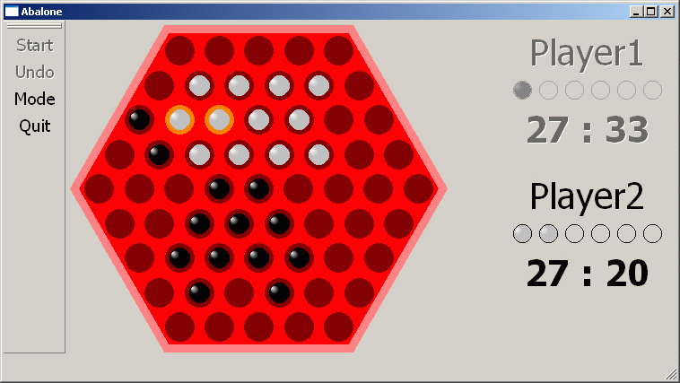 Abalone game: make a turn - some marbles are pushed outside the board